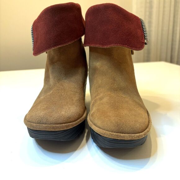 Fly London Yex Leather Suede Fold‎ Over Wedge Boots Booties US Size 7.5 - Picture 6 of 12